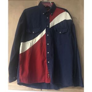 Rustler By‎ Wrangler LS Button Up Shirt Lg Red White Blue VTG